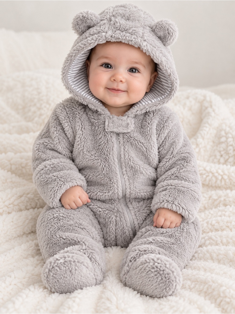 🆕 Carter’s Baby Teddy Fleece Bear Ear Hooded Bunting NWT NB 3M 9M
